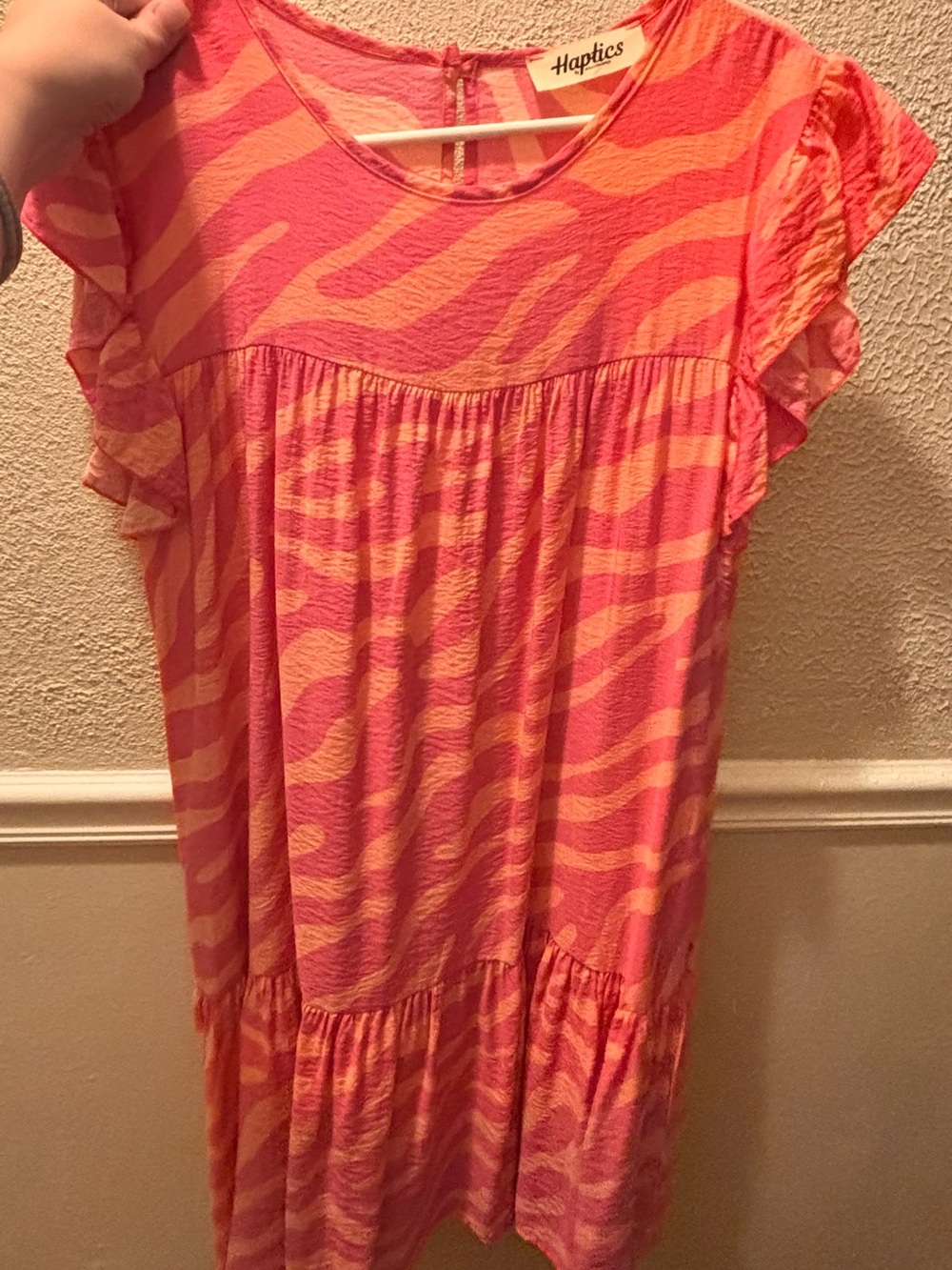 Haptics Pink & Orange Zebra-Striped Short Sleeve Dress